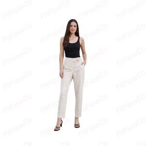 Markova Ivory Belted Tailored Trousers High Rise Stretch Pants Size 44